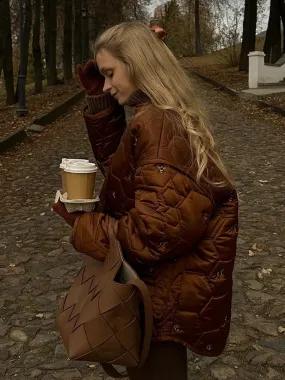 Fashionkova Christmas Gift Outfit Vintage Solid Color Woman Long Sleeve Warm Cotton Coat Elegant Casual Zipper Jacket 2024 New Winter Lady Commuter Outerwear