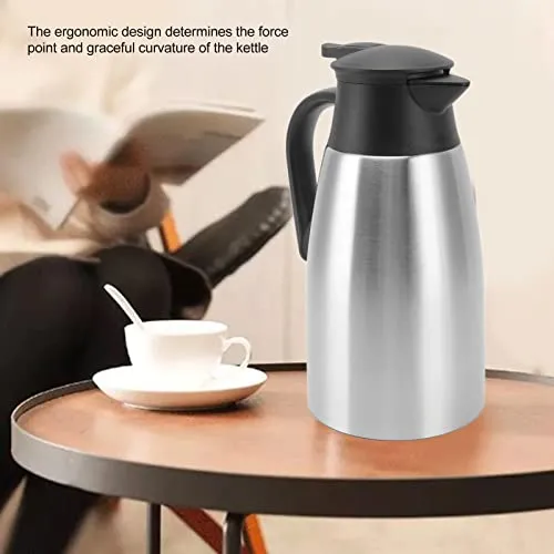 Stainless Steel Thermal Carafe, Press Type Long Lasting Insulation Non Slip Leakage Proof Sealing Thermal Pot for Home (Stainless Steel Color 2L)
