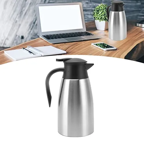 Stainless Steel Thermal Carafe, Press Type Long Lasting Insulation Non Slip Leakage Proof Sealing Thermal Pot for Home (Stainless Steel Color 2L)
