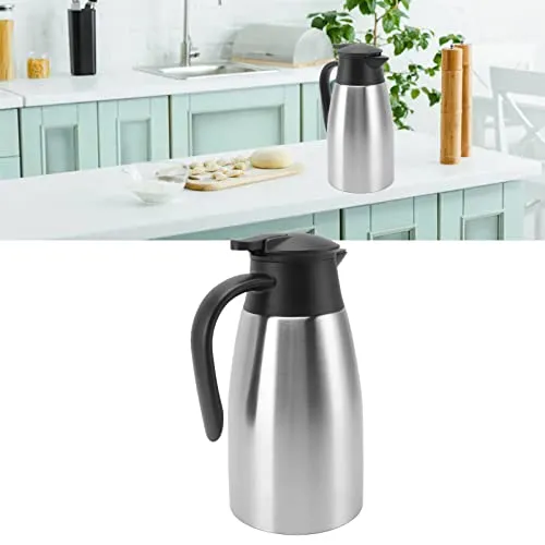 Stainless Steel Thermal Carafe, Press Type Long Lasting Insulation Non Slip Leakage Proof Sealing Thermal Pot for Home (Stainless Steel Color 2L)